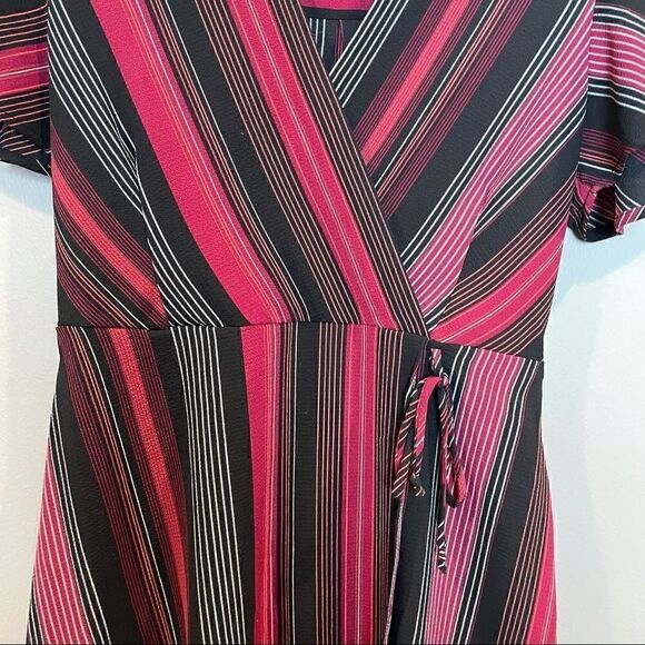 Monteau Striped Faux Wrap dress Large - Picture 3 of 7